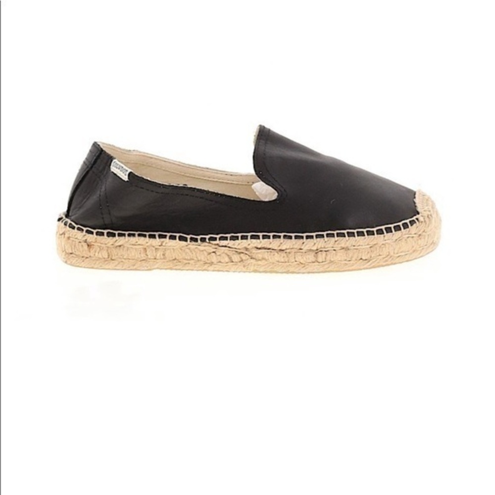 Saludos black leather slip on espadrille flats